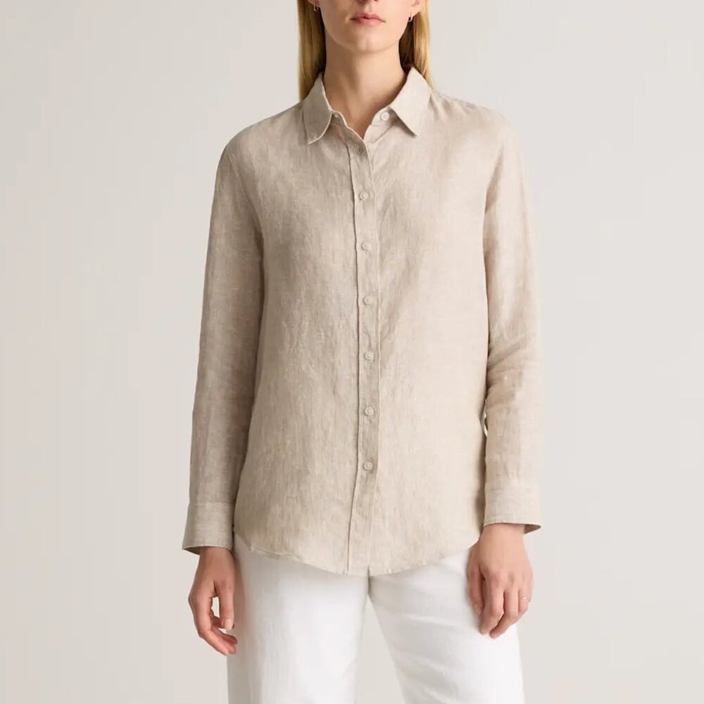 100% European Linen Long Sleeve Shirt - Flax Small